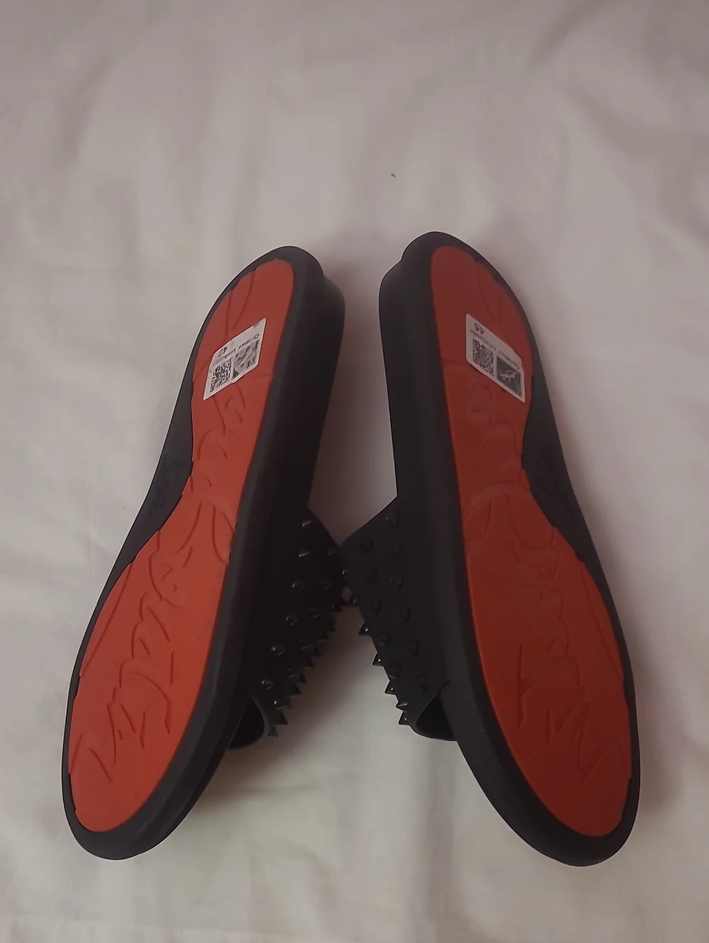 Christian Louboutin Black Studded Slide Sandals with Red Footbed